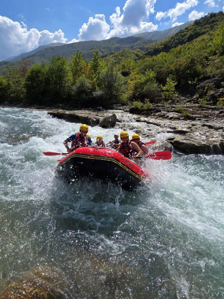 A raft running white water on the Vjosa River in Albania